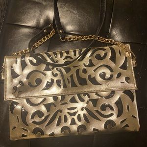 Metallic gold and black filigree purse/clutch